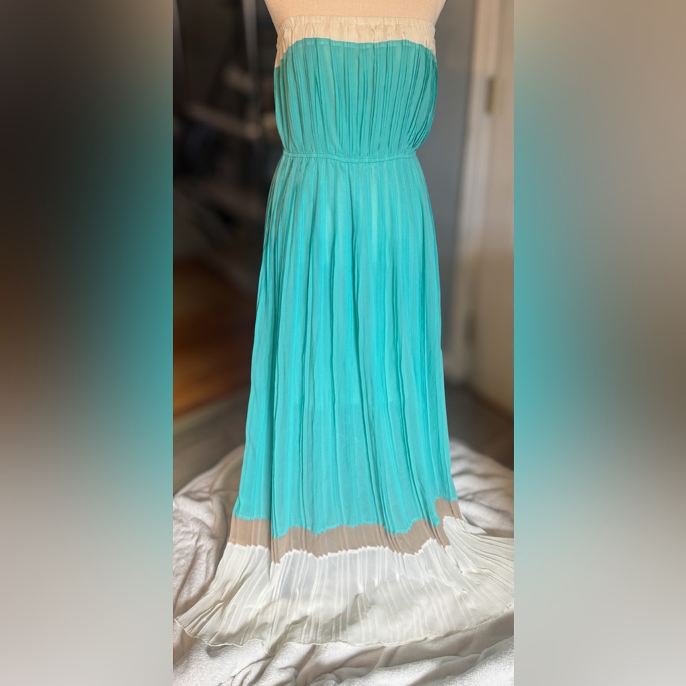 XL Forever 21 Turquoise Pleated Strapless Maxi Dress Resort Boho Vacation - Picture 2 of 4